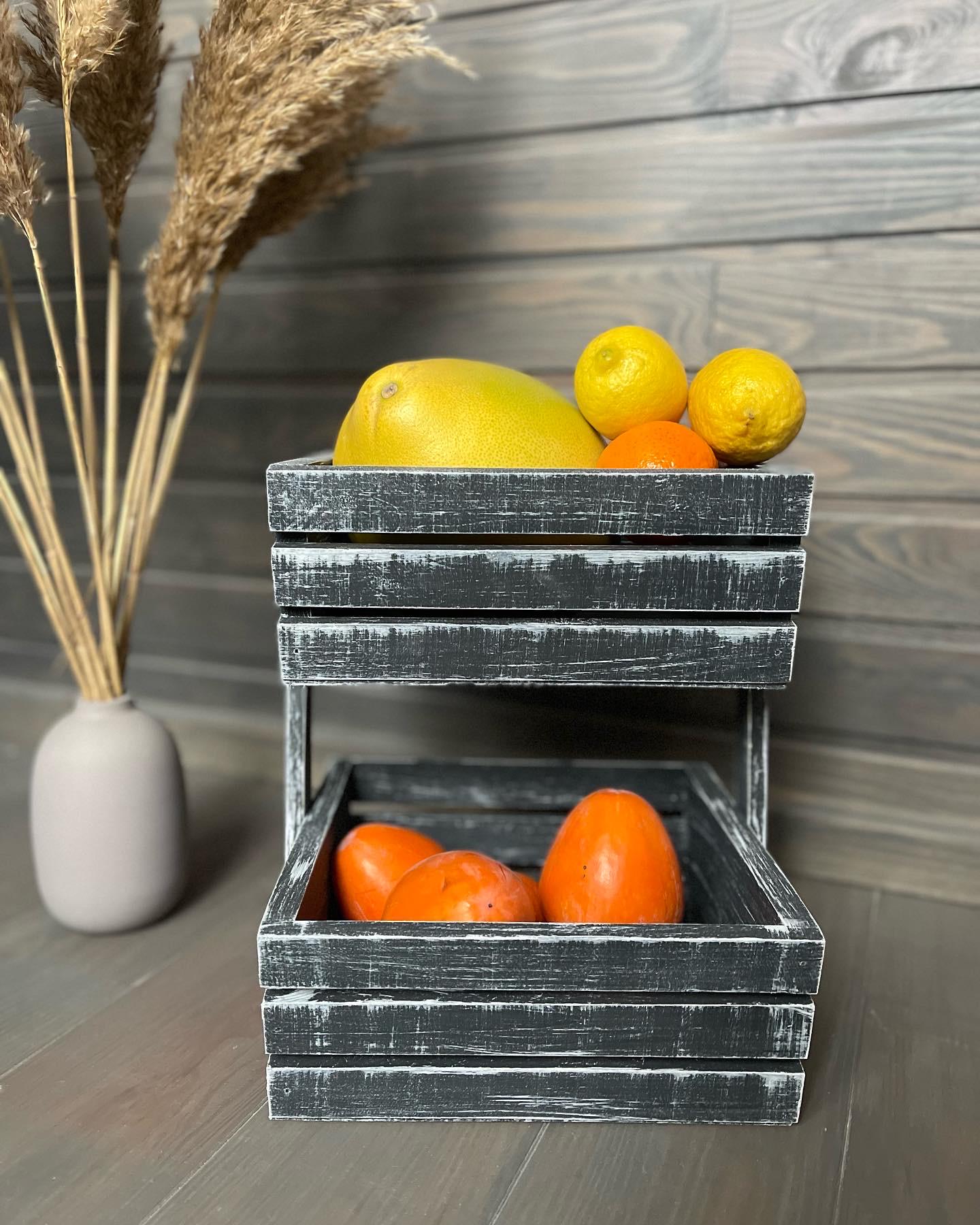 Ящик-фруктовниця дерев'яна 2 яруси Графіт/Білий (223) - фото 2