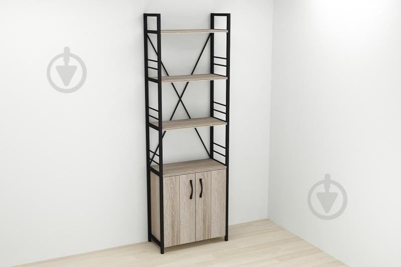 Этажерка 4/60 Ferrum-decor Серии Конект с тумбой  179x60x28 Черный ДСП Сонома Трюфель (FD1067)