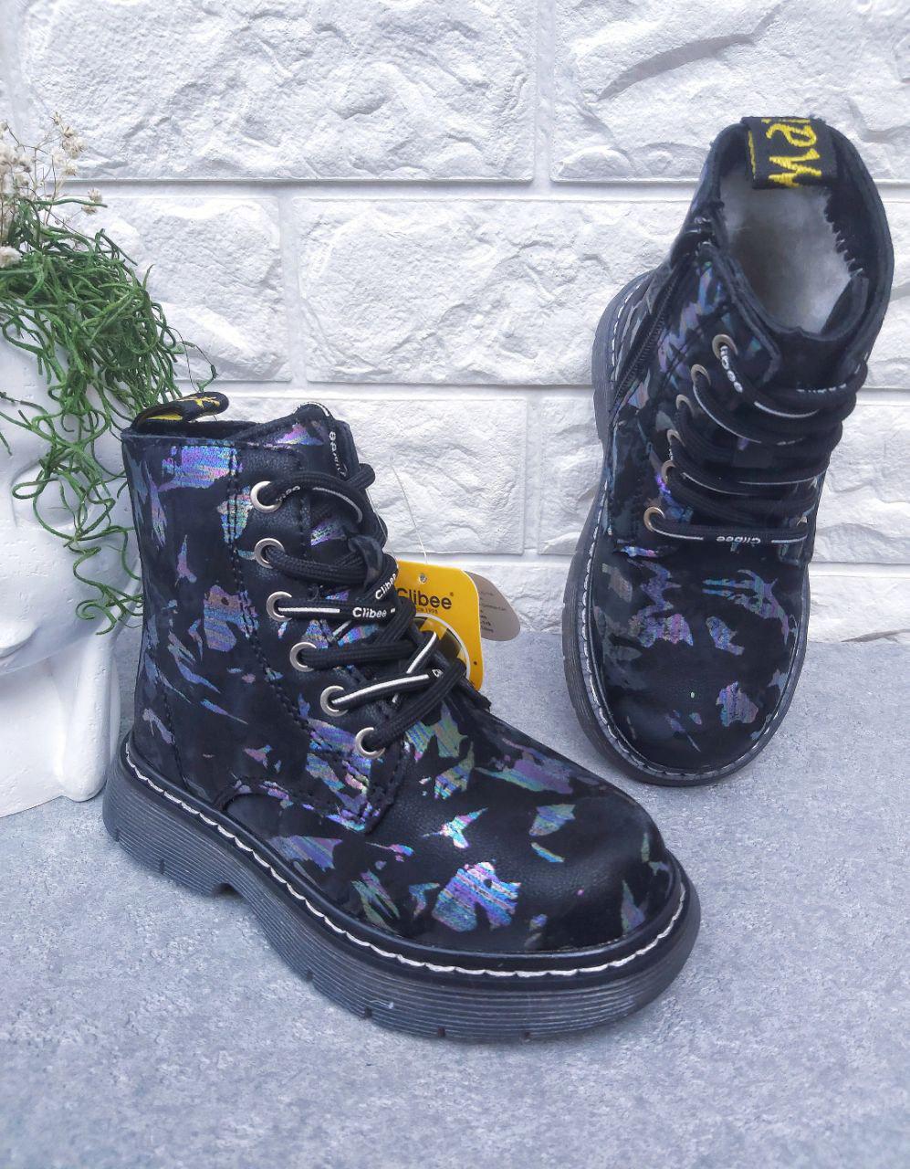 Чоботи для дівчинки Clibee 1314 з принтом р. 28 18 см Чорний (1314-1)