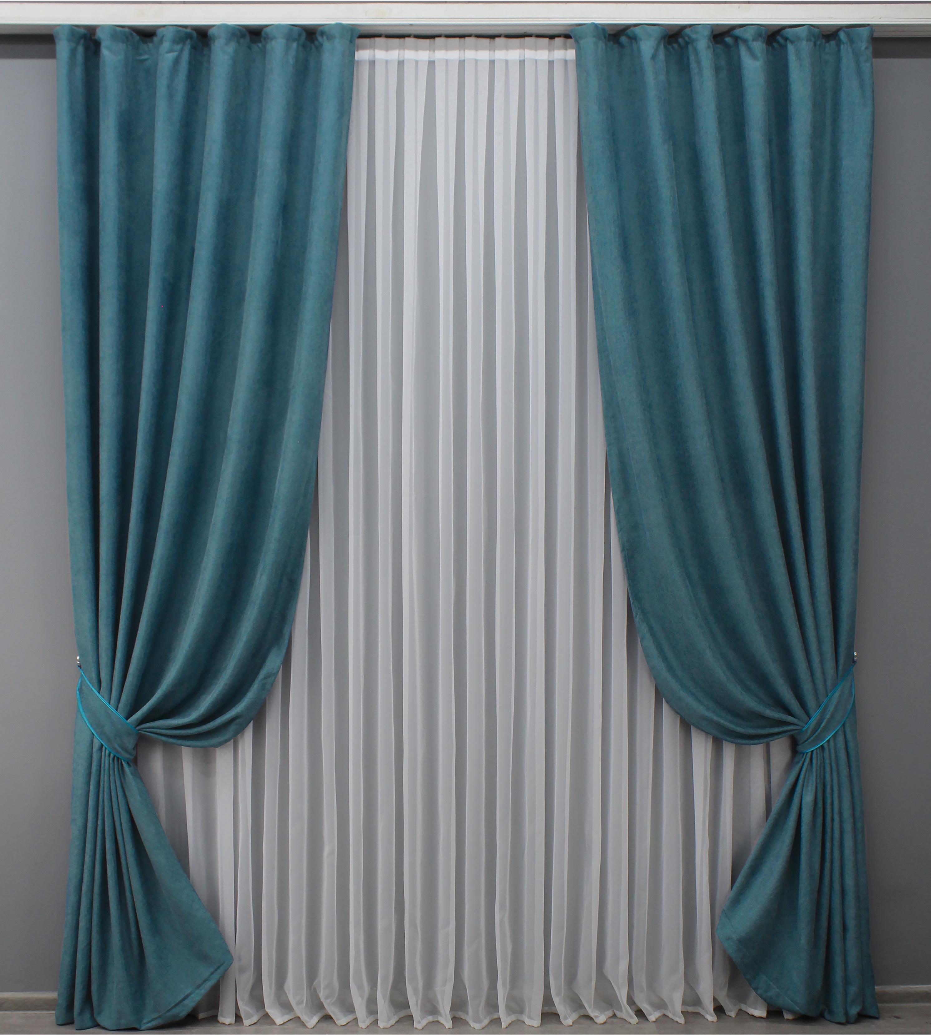 Комплект готовых штор VR-Textil Лен №1448ш 150х275 см 2 шт. Лазурный (33-0312)