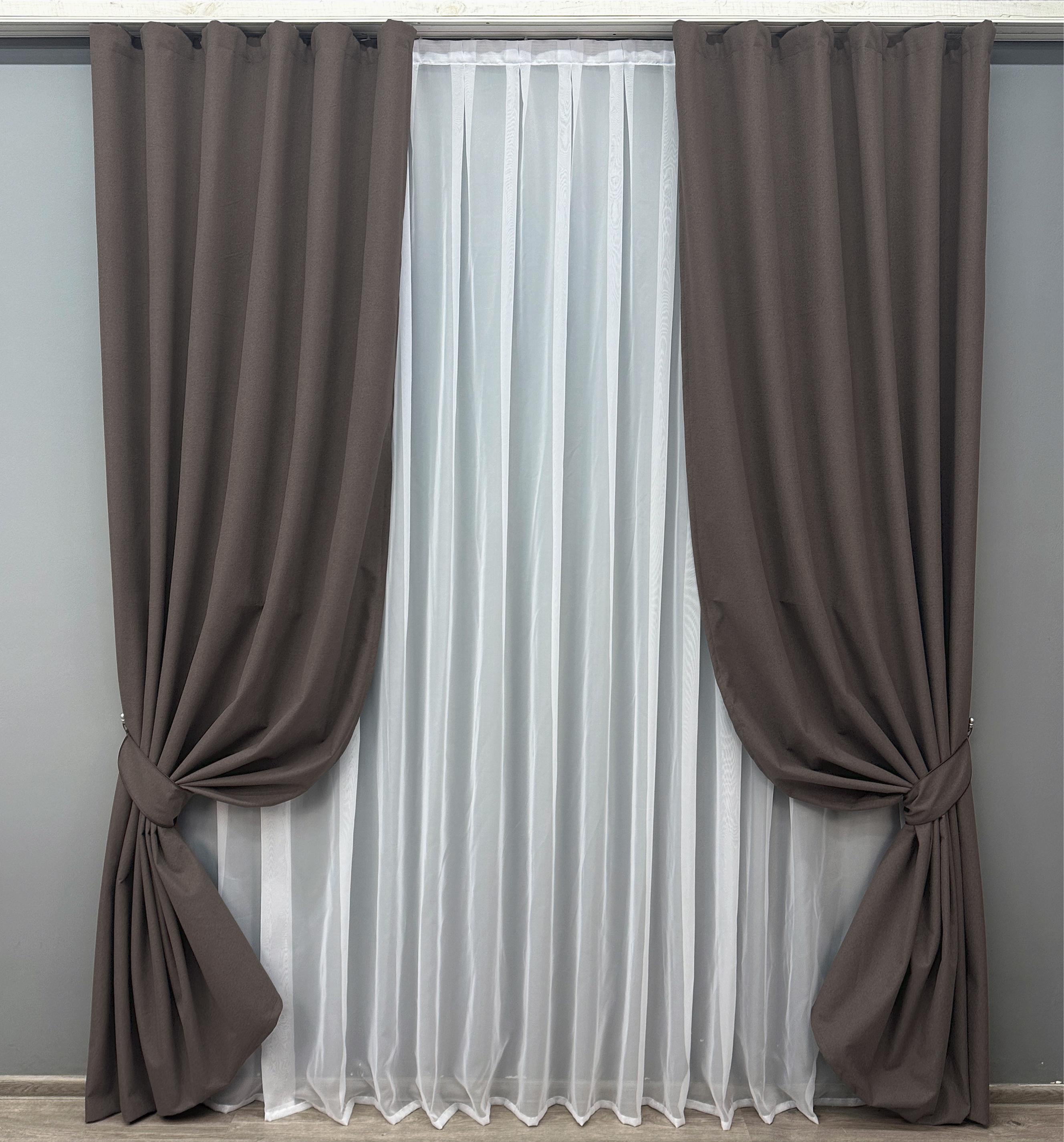 Комплект штор VR-Textil Мешковина № 1722ш лен-блэкаут 150х270см 2 шт. Серо-коричневый (33-0631)