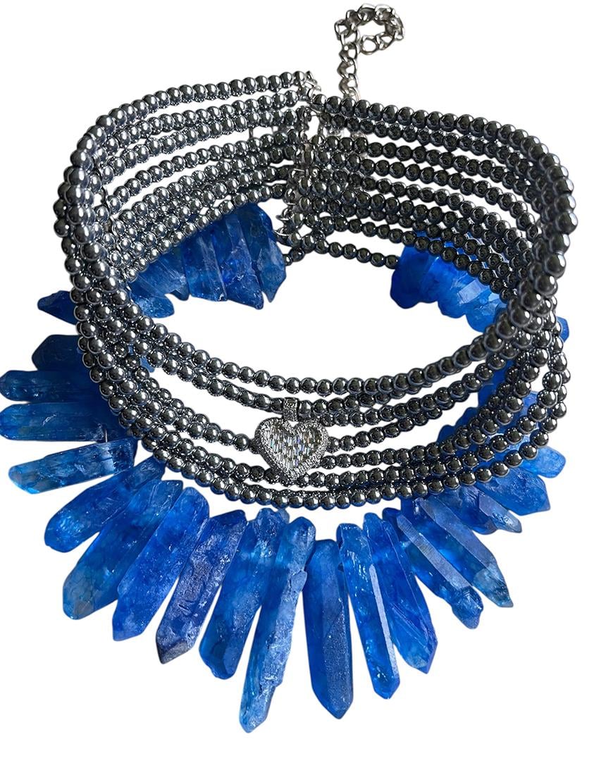 Чокер з гематиту й синього кварцу жіночий SMART JEWELRY синій One size