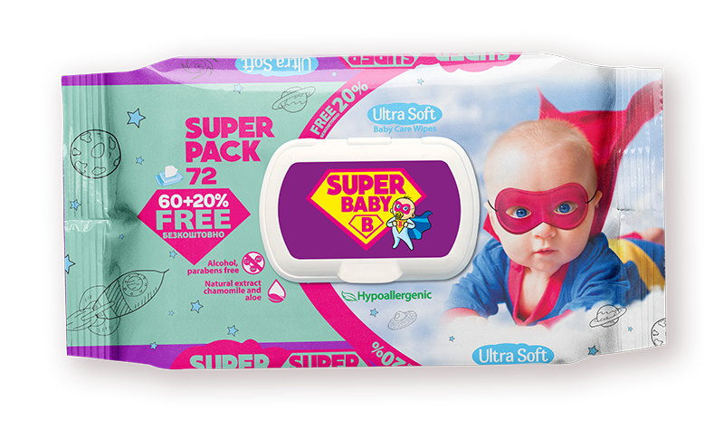 Вологі серветки Super Baby Super Pack Ромашка 72 шт. (2313764640)