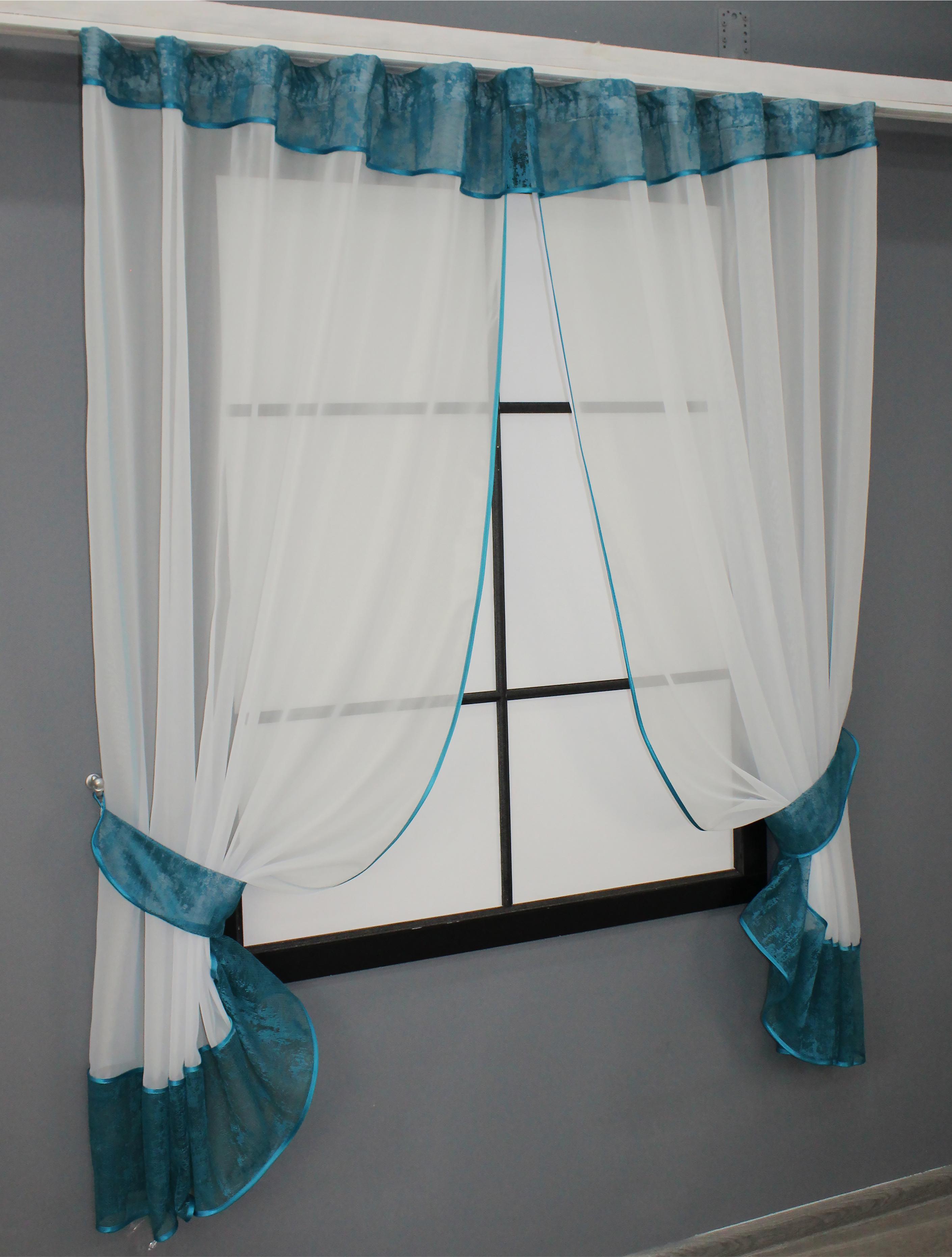 Штори кухонні VR-Textil № 085к шторки з ламбрекеном 280х170 см Молочний/Синій (52-0917) - фото 2