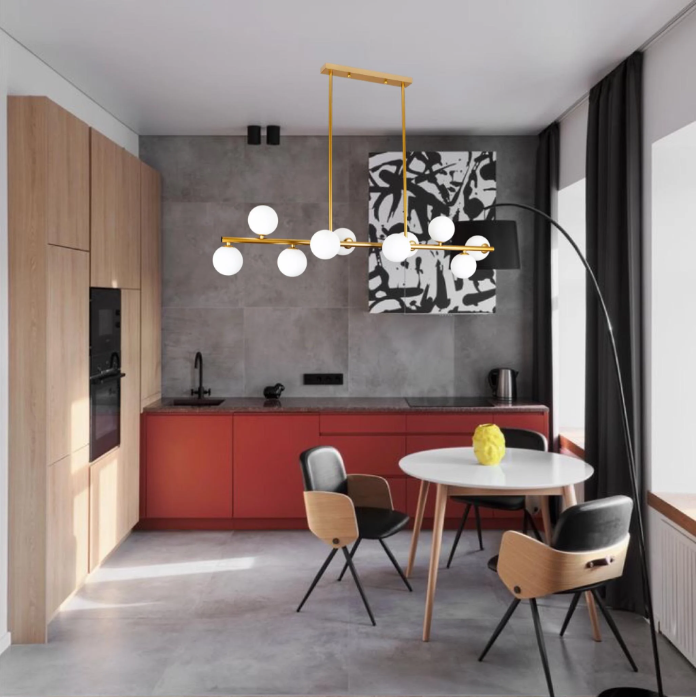 Люстра довга на 10 ламп з білими кулями Золотий (61-J2023-10 BRONZE+WH) - фото 3 Люстра довга на 10 ламп з білими кулями Золотий (61-J2023-10 BRONZE+WH) - фото 3