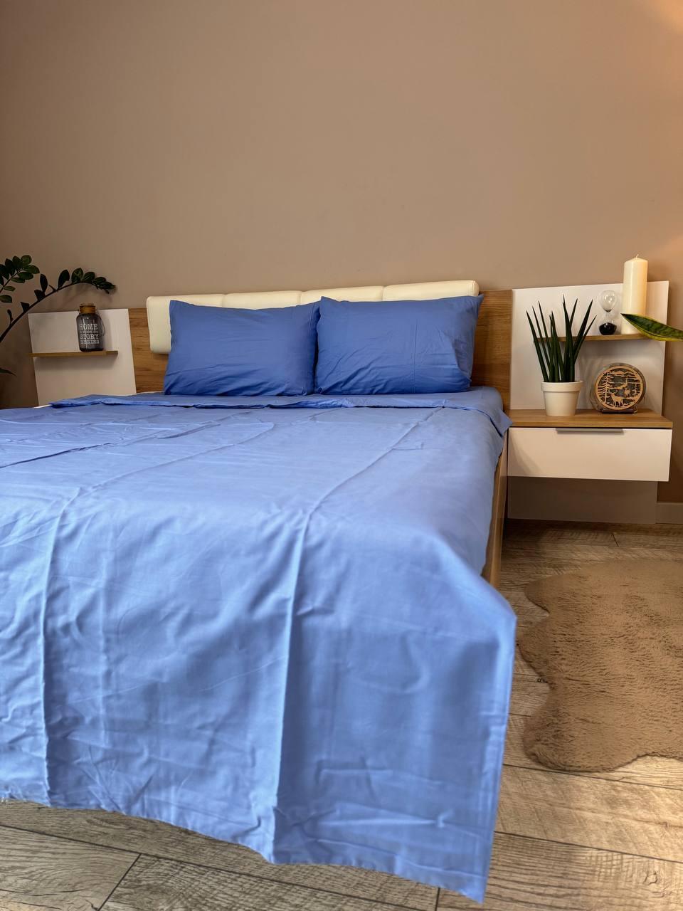 Постільна білизна сатин полуторний 150х220 см наволочки 70х70 см 2 шт. Синій (Д-Al-satin-002)