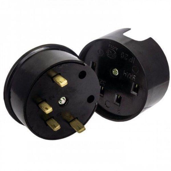 Вилка и гнездо для электроплиты Lemanso двухфазное бакелит 380V Черный (LMA317)