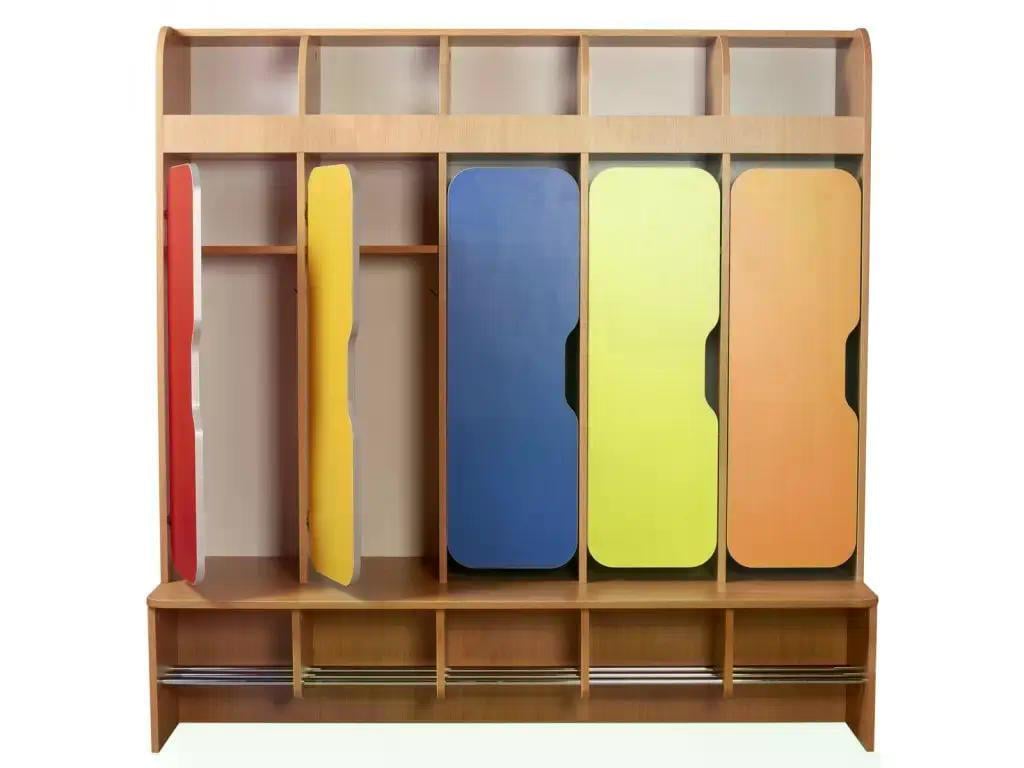Шкаф детский 5-местный DS-066 с фигурной дверцей и полкой для обуви Red/Yellow/Blue/Lime/Orange