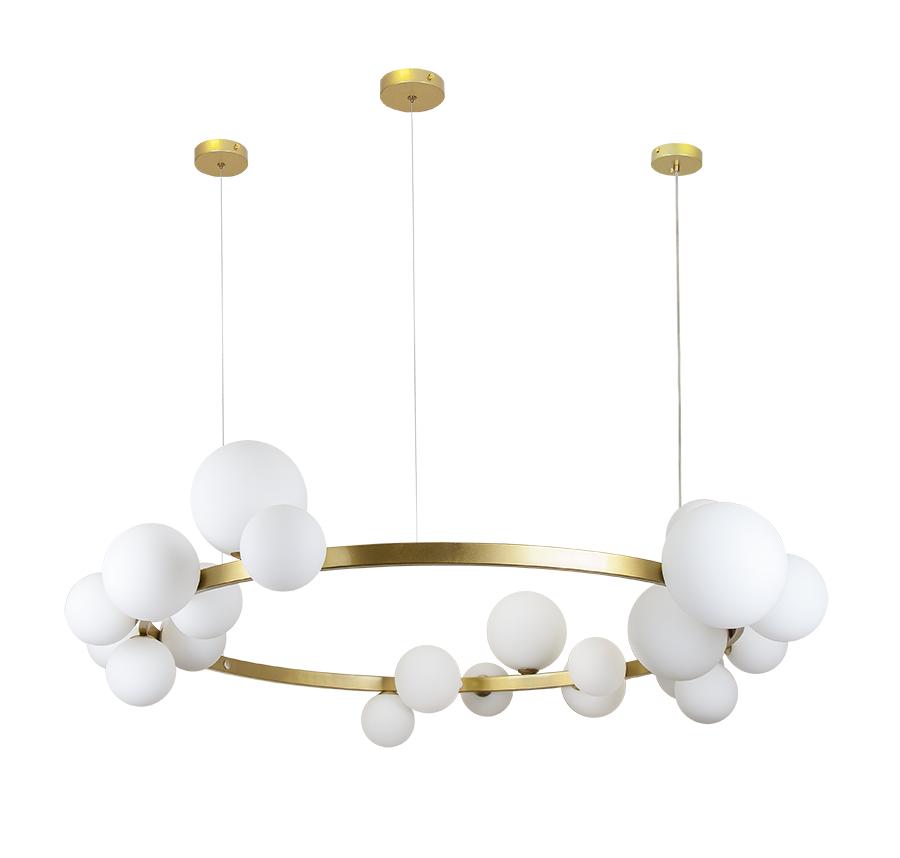 Люстра Levistella 918LP267-24 GD+WH Bubbles в стиле модерн на 24 лампы с белыми шарами 113х30 см Золотой (14-16-LVS4121)