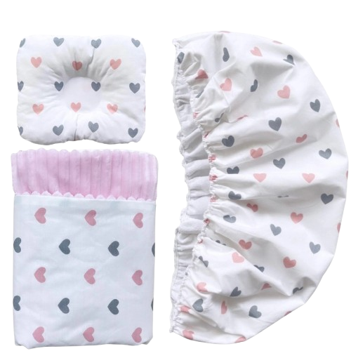 Набор в коляску RoyalBaby №43 Сердечки с пледом 3в1 Розово-серый (144138)