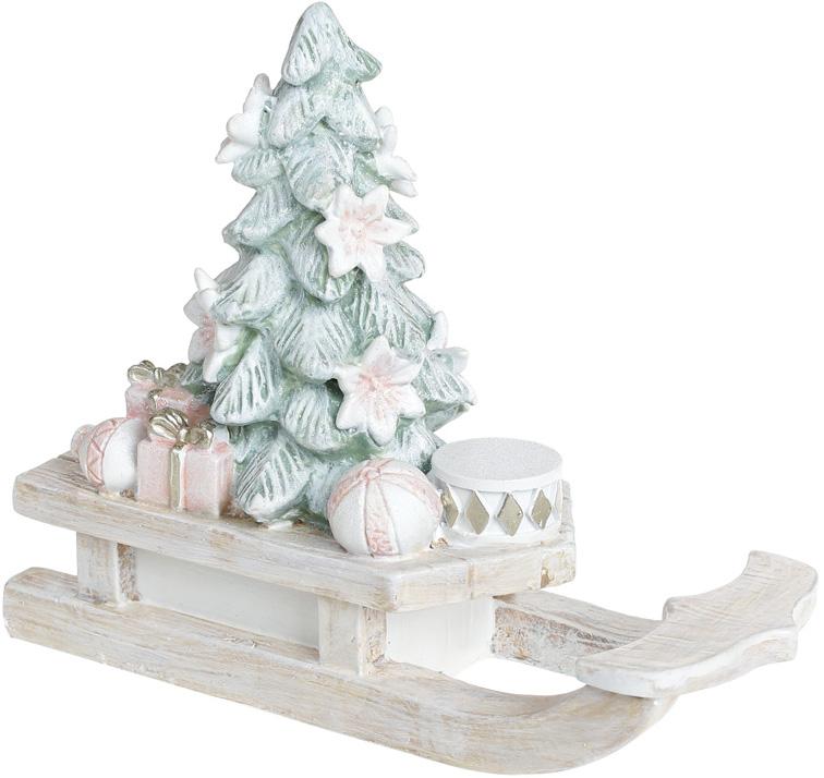 Декоративные Сани с елкой 20,5х8х16,5 см полистоун Розовый-Бежевый (BD-707-814)
