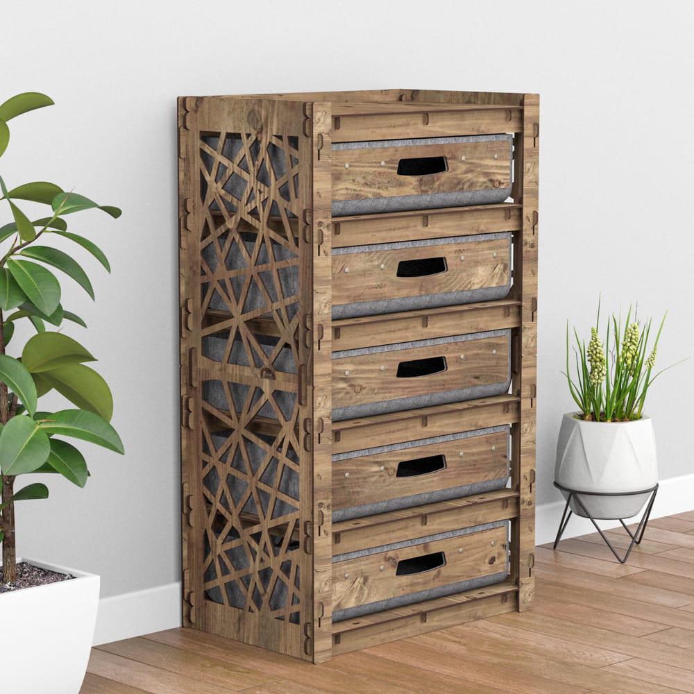 Комод для прихожей деревянный Hexagonica Crystals на 5 ящиков серые корзины 900х528х345 мм (111174)