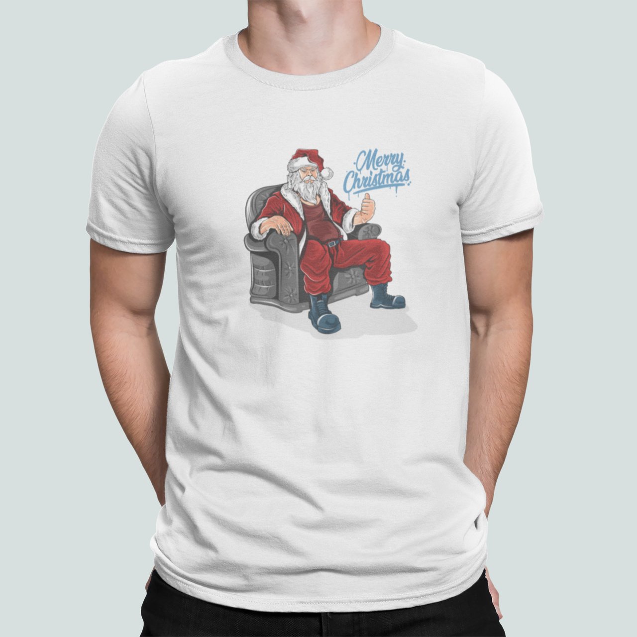 Футболка мужская новогодняя Stedman с принтом Merry Christmas Санта на кресле L Белый (НГ140-9)