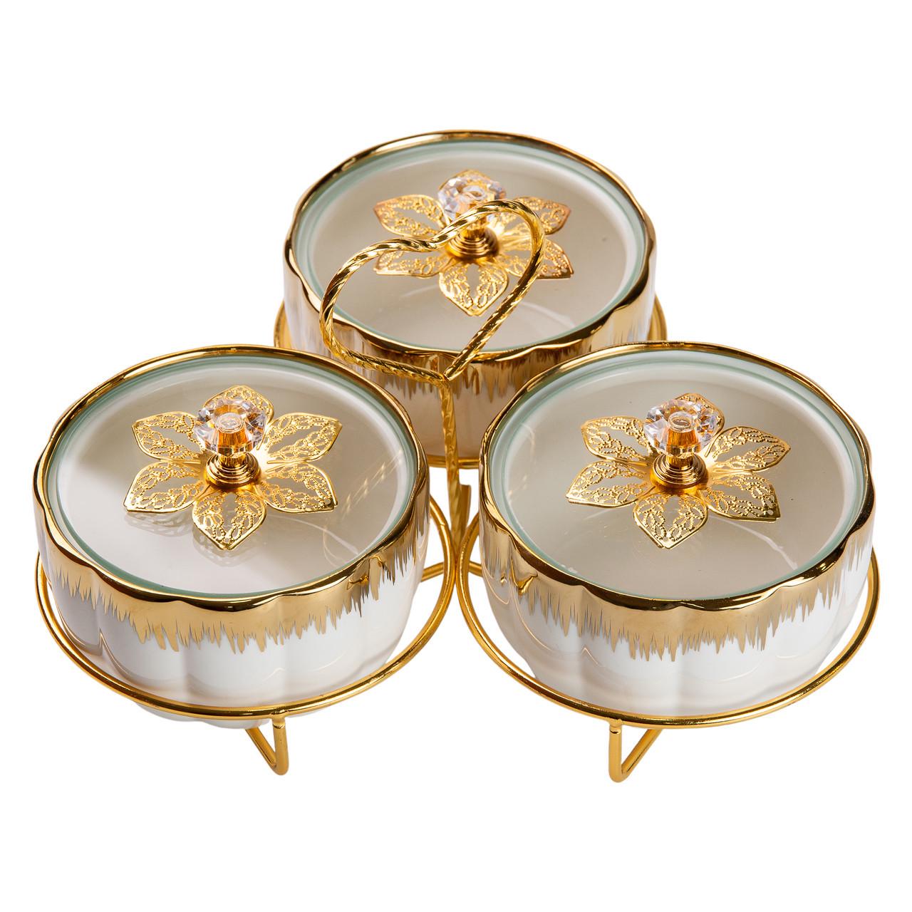 Менажница керамическая на металической подставке на 3 секции - фото 5