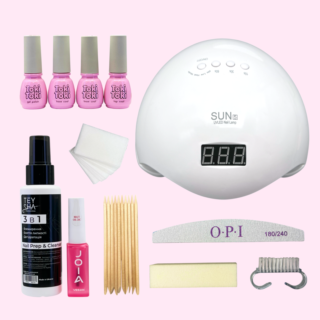 Манікюрний набір стартовий 12в1 лампа SUN 5 /бази гель-лак /топ /та допоміжні матеріали (2581588400)