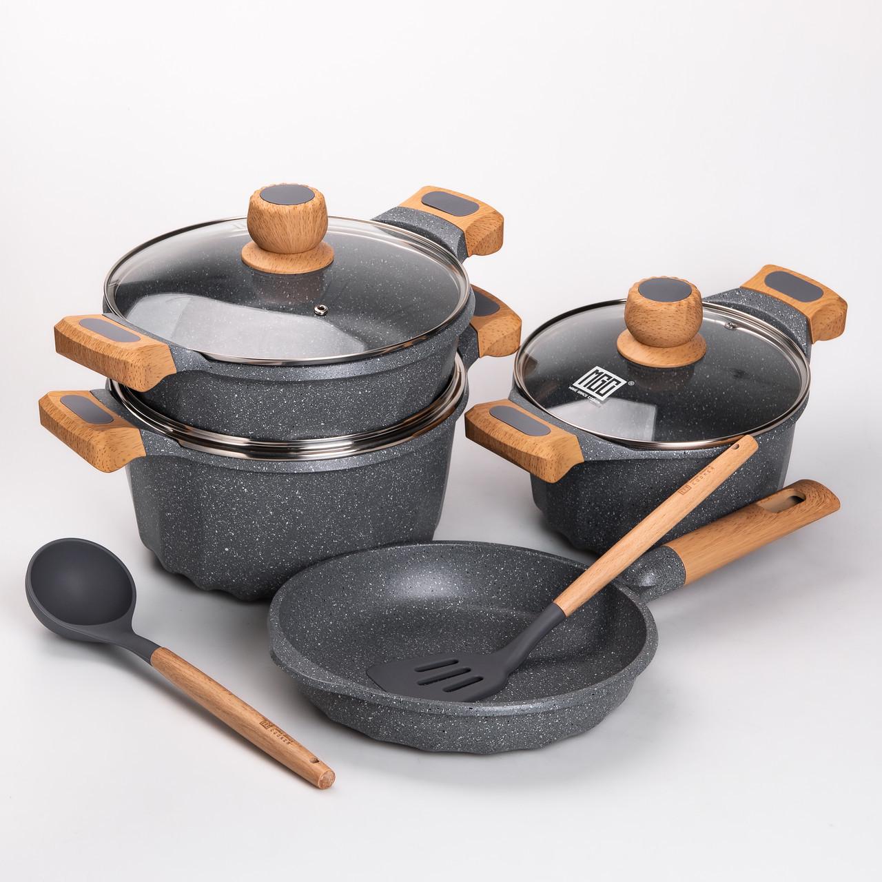 Набор посуды MGC кастрюли 3 шт./лопатка/половник Серый - фото 5 Набор посуды MGC кастрюли 3 шт./лопатка/половник Серый - фото 5