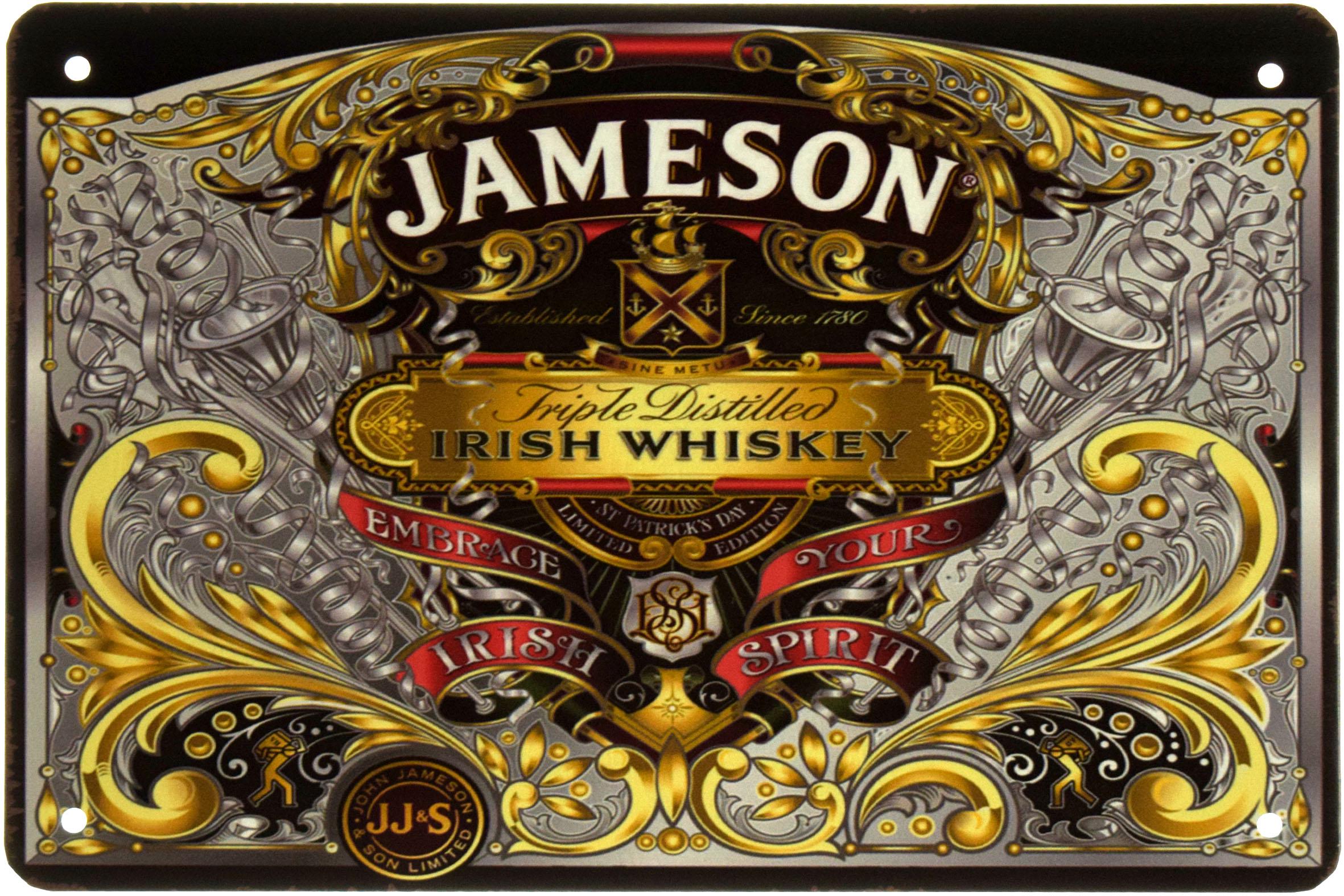 Табличка металлическая Джемесон/Jameson Irish Whiskey 20x30 см