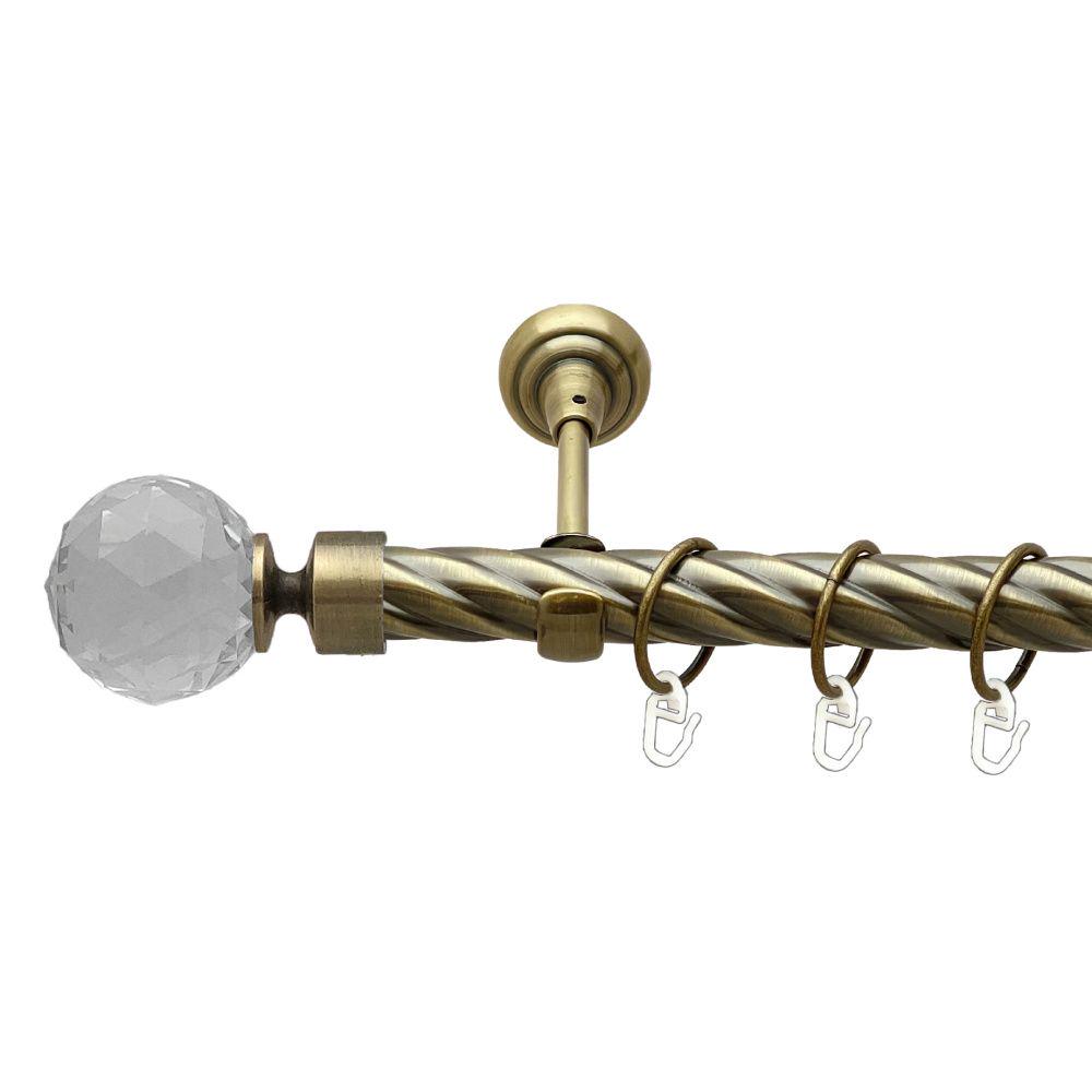 Карниз металлический Orvit Люмиера однорядный открытый/скрученная труба/кольцо металлическое Антик 25 мм 240 см (00-00017709)