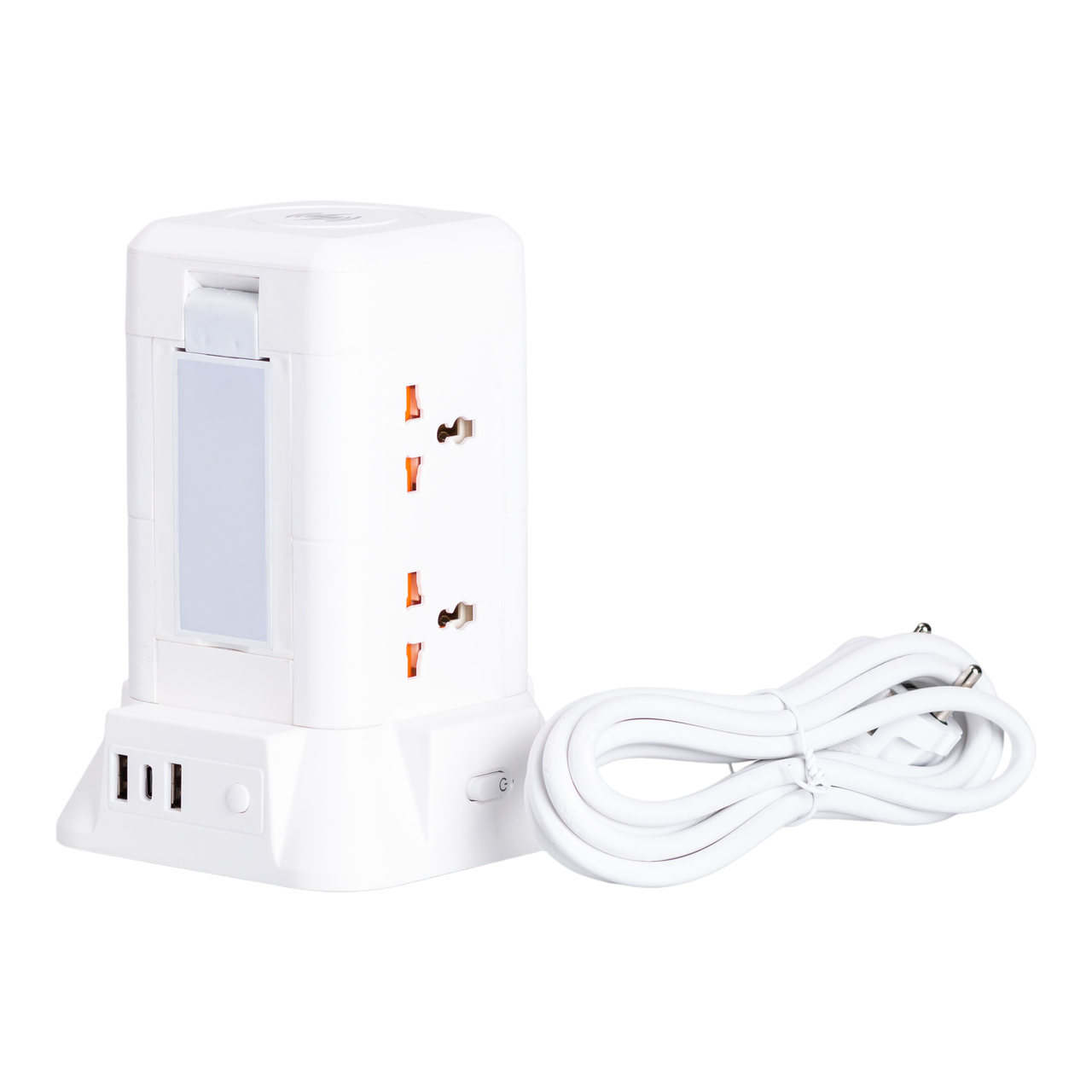 Сетевой фильтр удлинитель с лампой на 6 универсальных розеток с 2 USB/1 Type-C/беспроводная зарядка 2,8 м (HP-5-1)