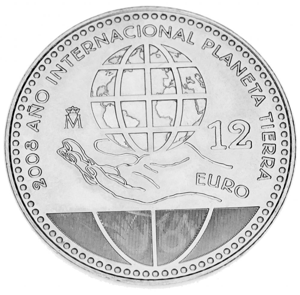 Коллекционная монета Испания 12 евро 2008 «Планета Земля» Серебро UNC KM 1195