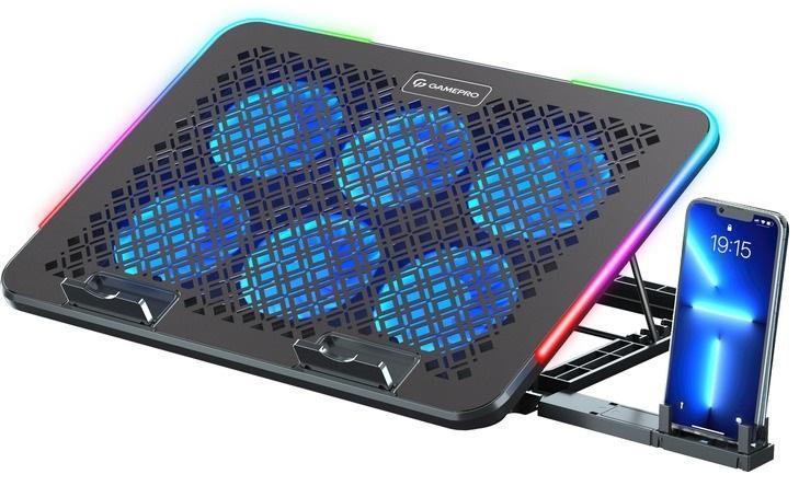 Подставка для ноутбука охлаждающая RGB с подставкой под телефон GamePro CP590 с USB портами 2 шт. Black (CP590) Подставка для ноутбука охлаждающая RGB с подставкой под телефон GamePro CP590 с USB портами 2 шт. Black (CP590)