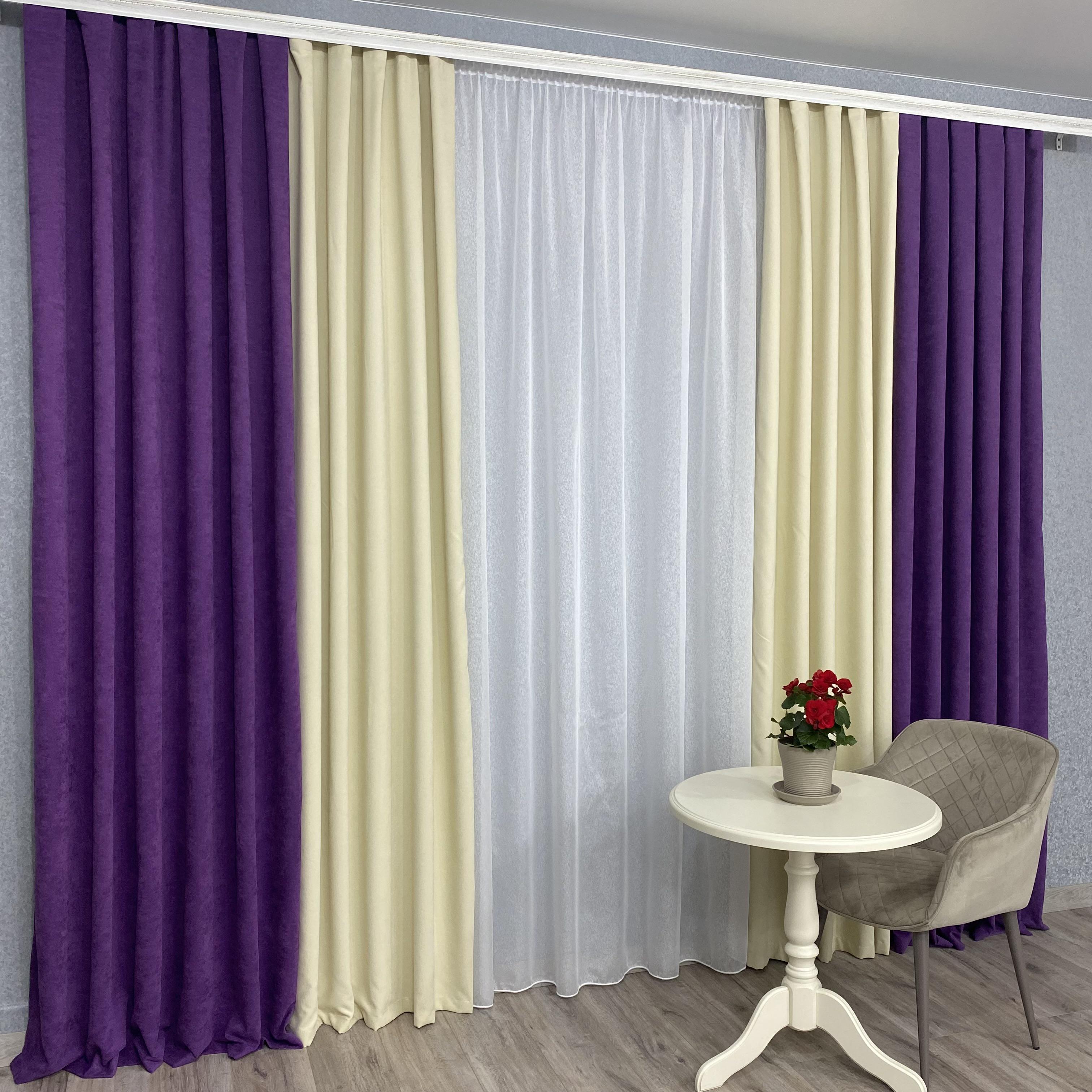 Шторы микровелюр TG Home Дуэт №450 1,50х2,70 м Фиолетово-кремовый (450-98/250) - фото 6
