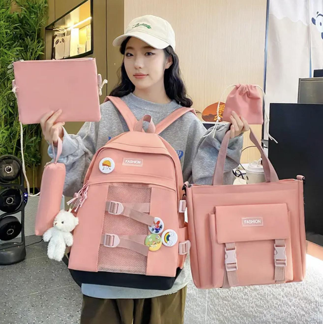 Школьный рюкзак для девочки Fashion 5в1 рюкзак/шоппер/пенал/сумочка/кошелек Розовый - фото 3 Школьный рюкзак для девочки Fashion 5в1 рюкзак/шоппер/пенал/сумочка/кошелек Розовый - фото 3