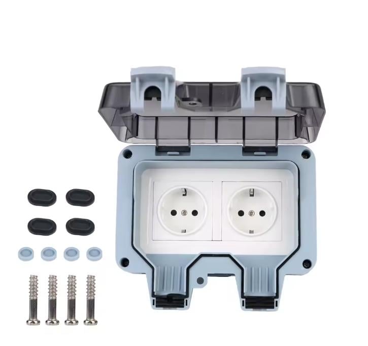 Розетка наружная двойная влагозащищенная SKY MP22-G-SN 16А/250V IP66 Серый (27565898)