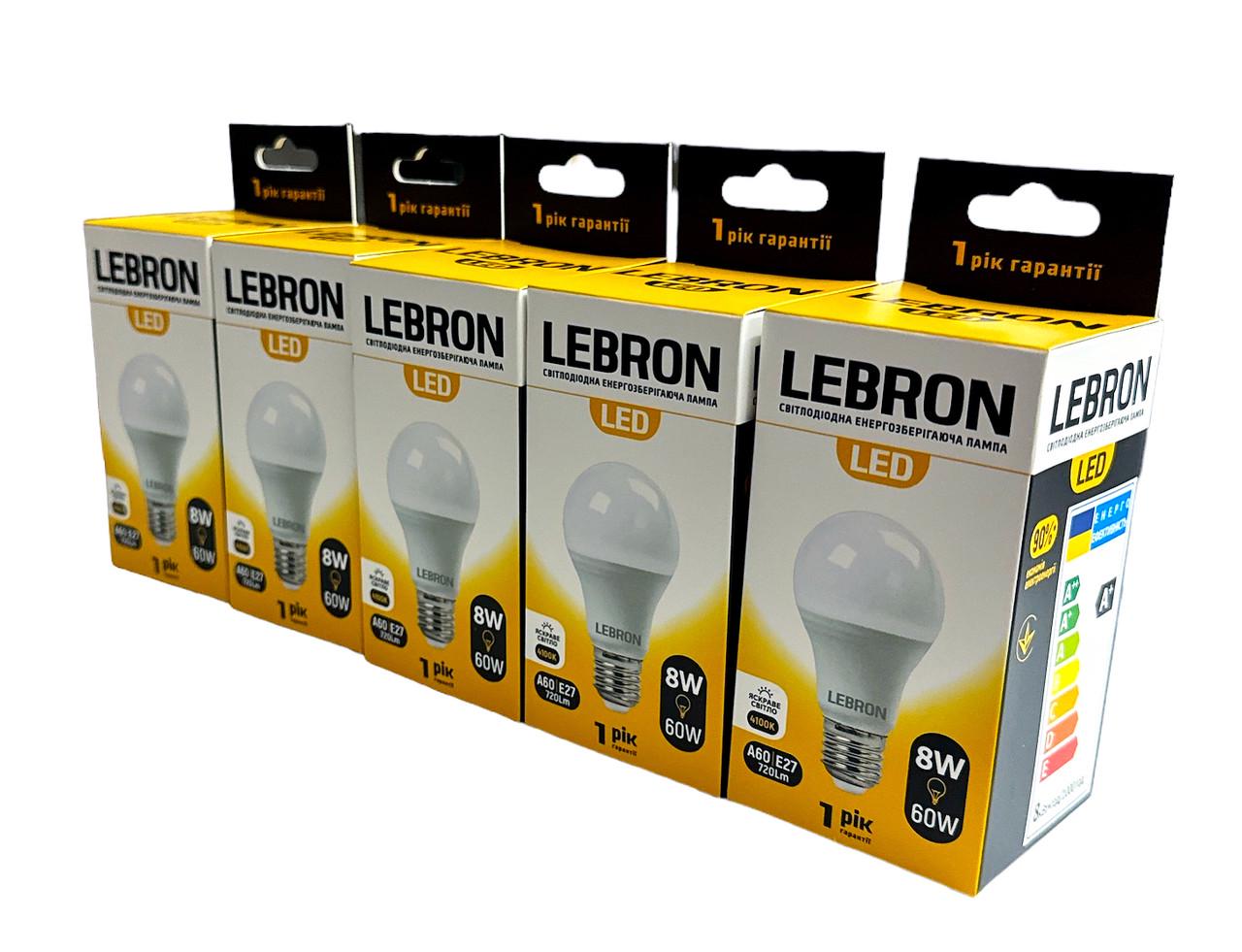 Лампа Lebron L-A60 LED 8W Е27 4100K 720Lm 5 шт. (2329270512) Лампа Lebron L-A60 LED 8W Е27 4100K 720Lm 5 шт. (2329270512)