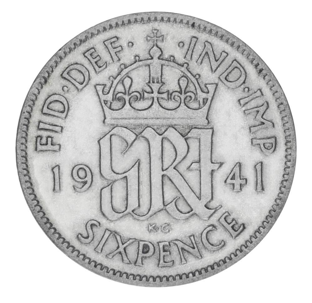 Коллекционная монета Великобритания 6 пенсов 1941 серебро F-VF Ag 500 2,83 г (М19886)
