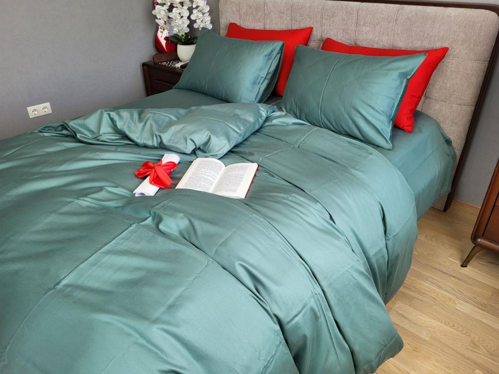 Комплект постельного белья на резинке Моно сатин Premium семейный/наволочки 50х70/70х70 см Mountain Fog (5767) - фото 4