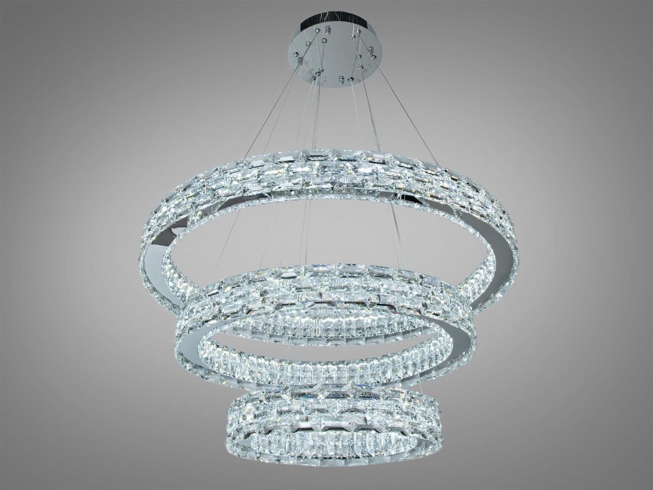 Люстра подвесная для гостиной LED 7896/800+600+400CH Каскад 3 кольца 98 Вт Хром (3159936316)