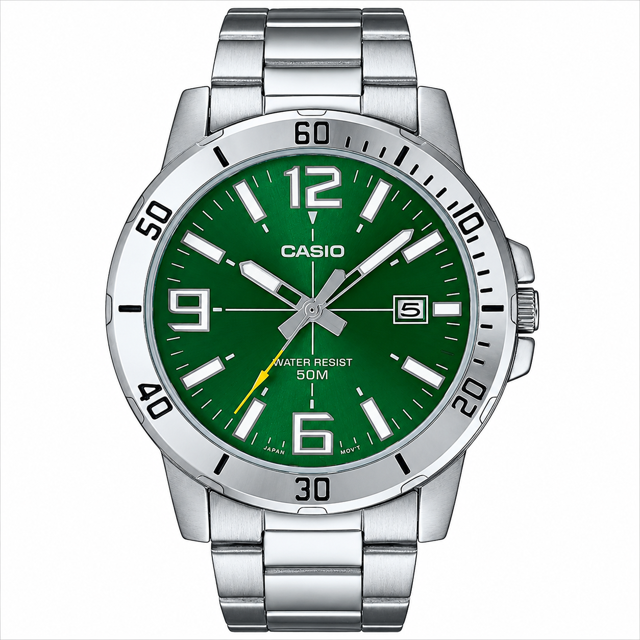 Часы классические мужские Casio MTP-VD01D-3B кварцевые на металлическом браслете Зеленый