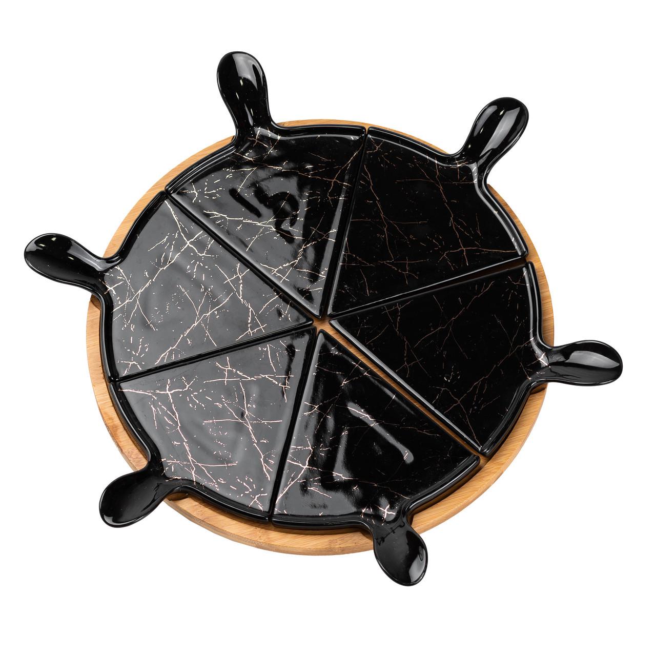 Тарелка для пиццы HP1247 керамическая с вращающейся подставкой 28 см Черный (A-032746) - фото 6