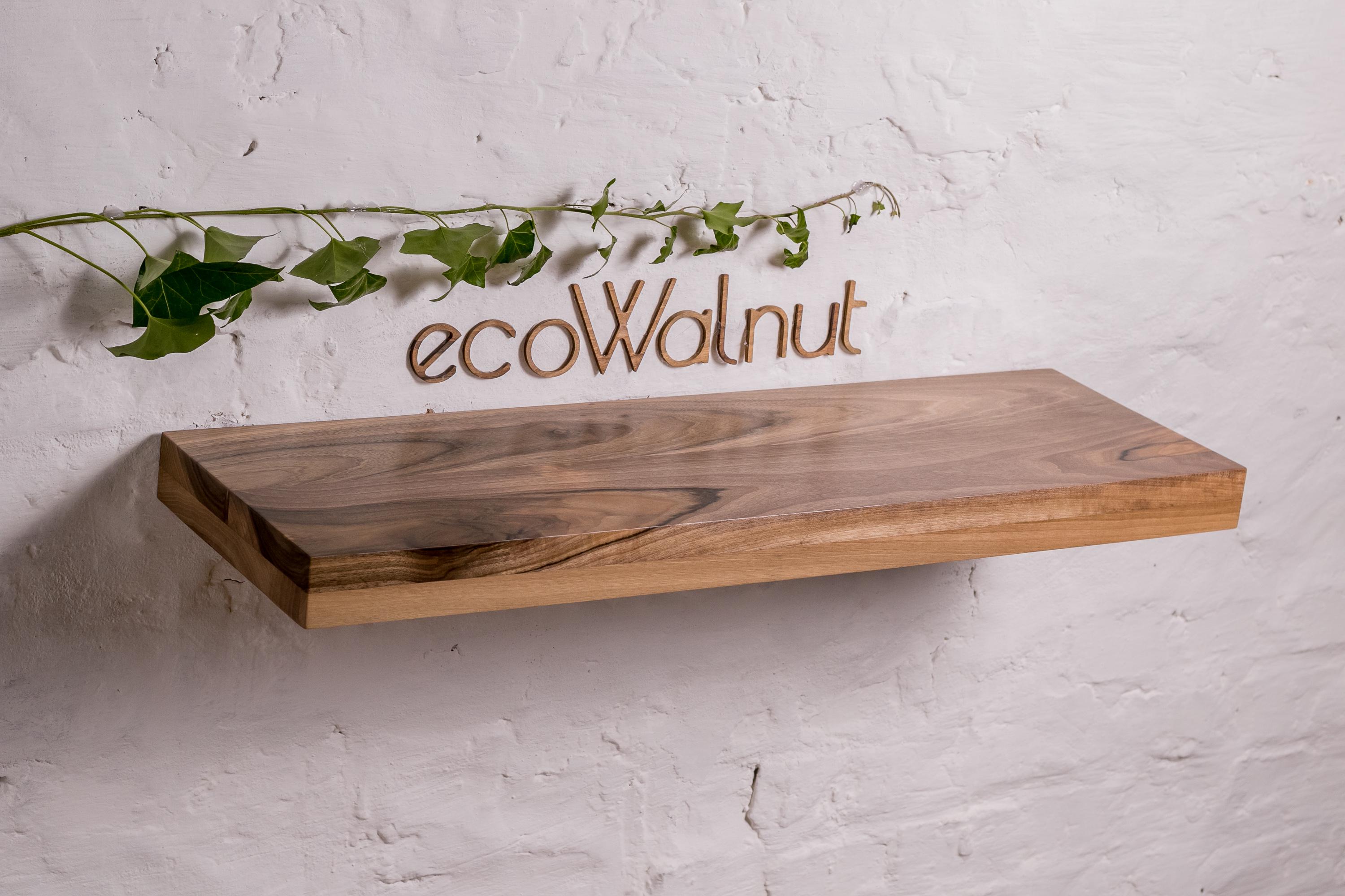 Полиця настінна дерев'яна EcoWalnut прихованого монтажу з прямокутним краєм L (Горіх EF-7.3) - фото 1