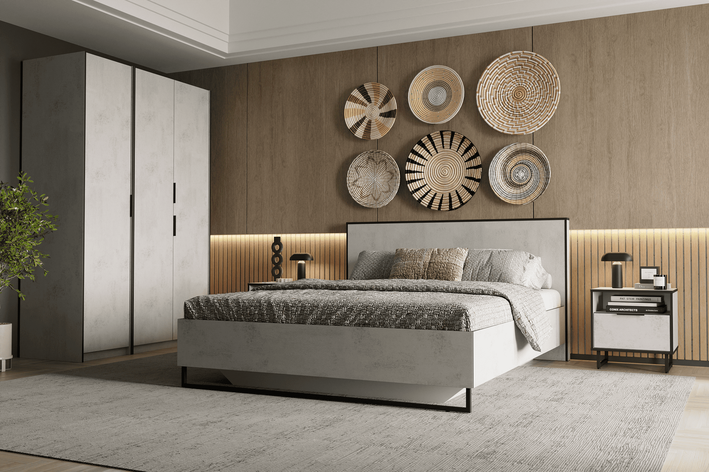 Кровать двуспальная Moreli Forte F-0010 Loft на металлических ножках 1680х980х2126 мм Бетон Тефра (f-0010-bet-tef)