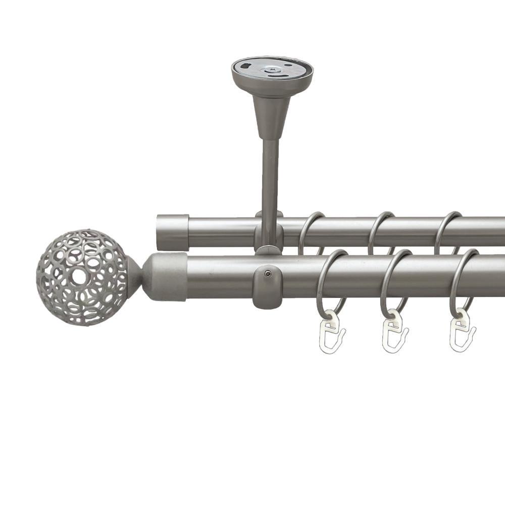 Карниз металлический Orvit Савона двухрядный открытый к потолку/гладкая труба/кольцо металлическое Сатин 25/19 мм 200 см (00-00023945)
