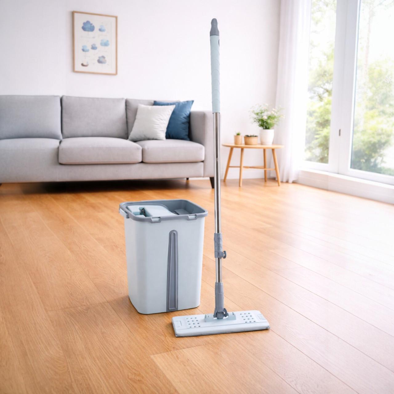 Швабра плоска з відром та віджимом 12 л Блакитний (085-BLUE)