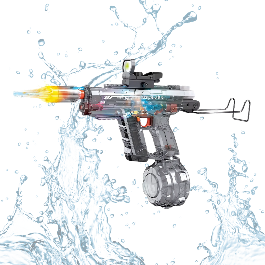 Пистолет бластер электрический водяной UZI аккумуляторный со звуковыми эффектами подсветкой и прицелом Серый