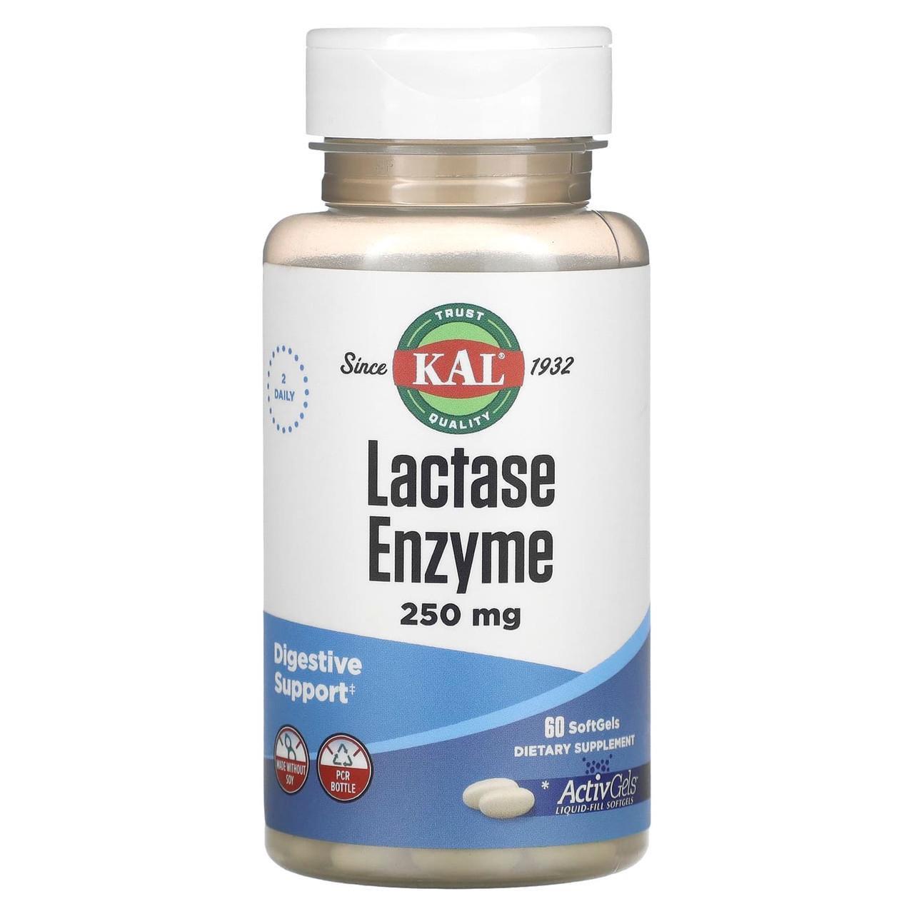 Фермент Лактаза KAL Lactase Enzyme при непереносимости лактозы 250 мг 60 мягких капс.