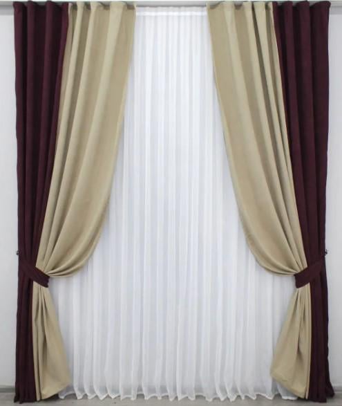 Шторы в гостиную/спальню 2х2,7 м 2 шт. Бордовый/Бежевый (014дк/967-1196ш)