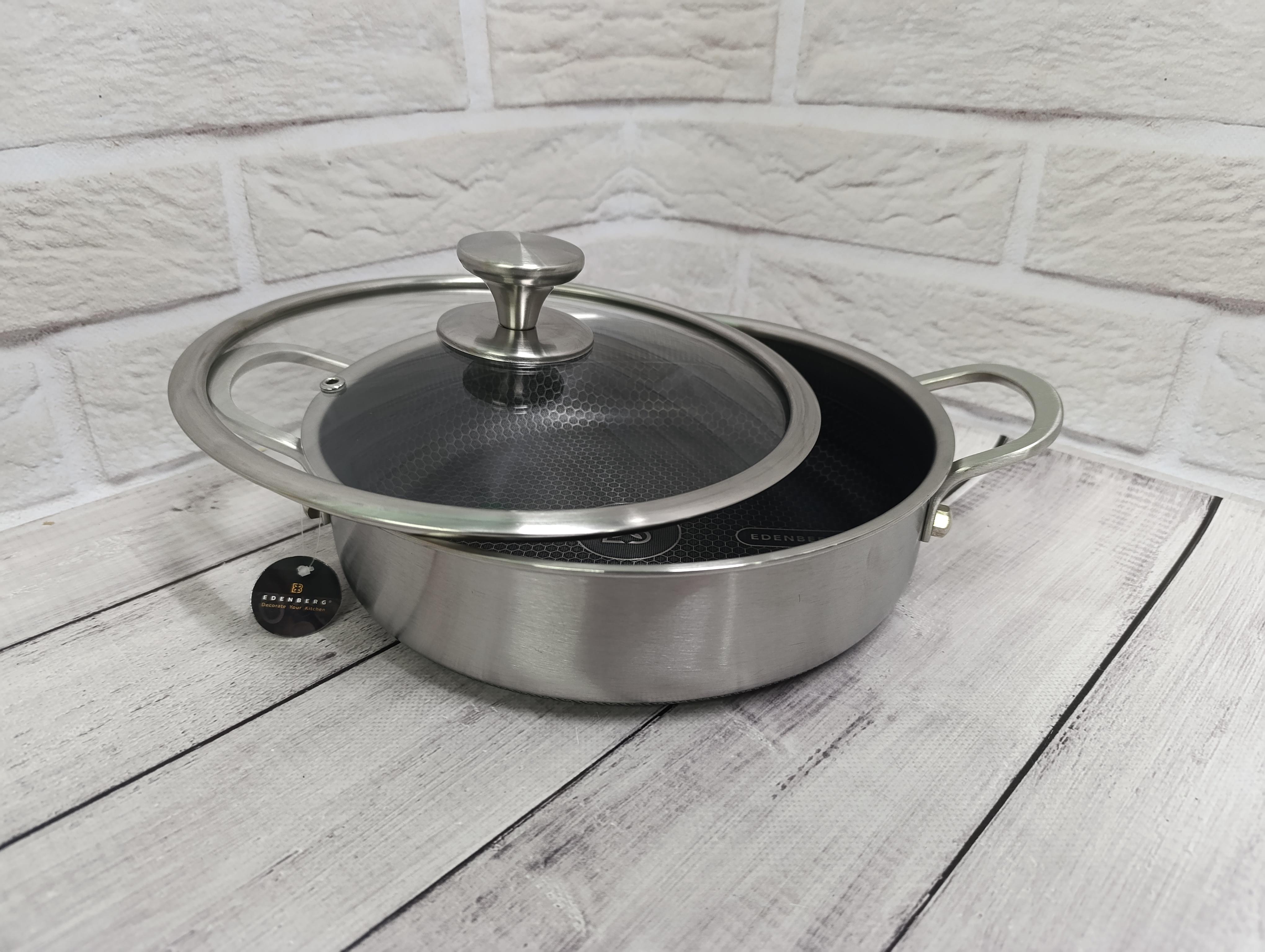 Сковорода-сотейщик Edenberg 24x7 см 3,2 л из нержавеющей стали (EB-13076) Сковорода-сотейщик Edenberg 24x7 см 3,2 л из нержавеющей стали (EB-13076)