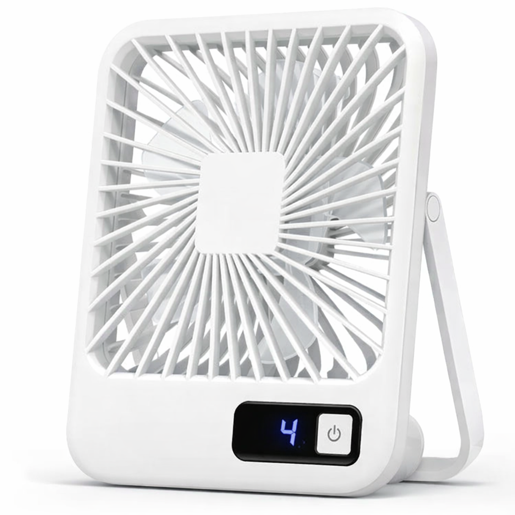 Вентилятор настольный/подвесной USB аккумуляторный пятискоростной со складной ручкой 180° и дисплеем 16,5х13,5х3,5 см (33968197)