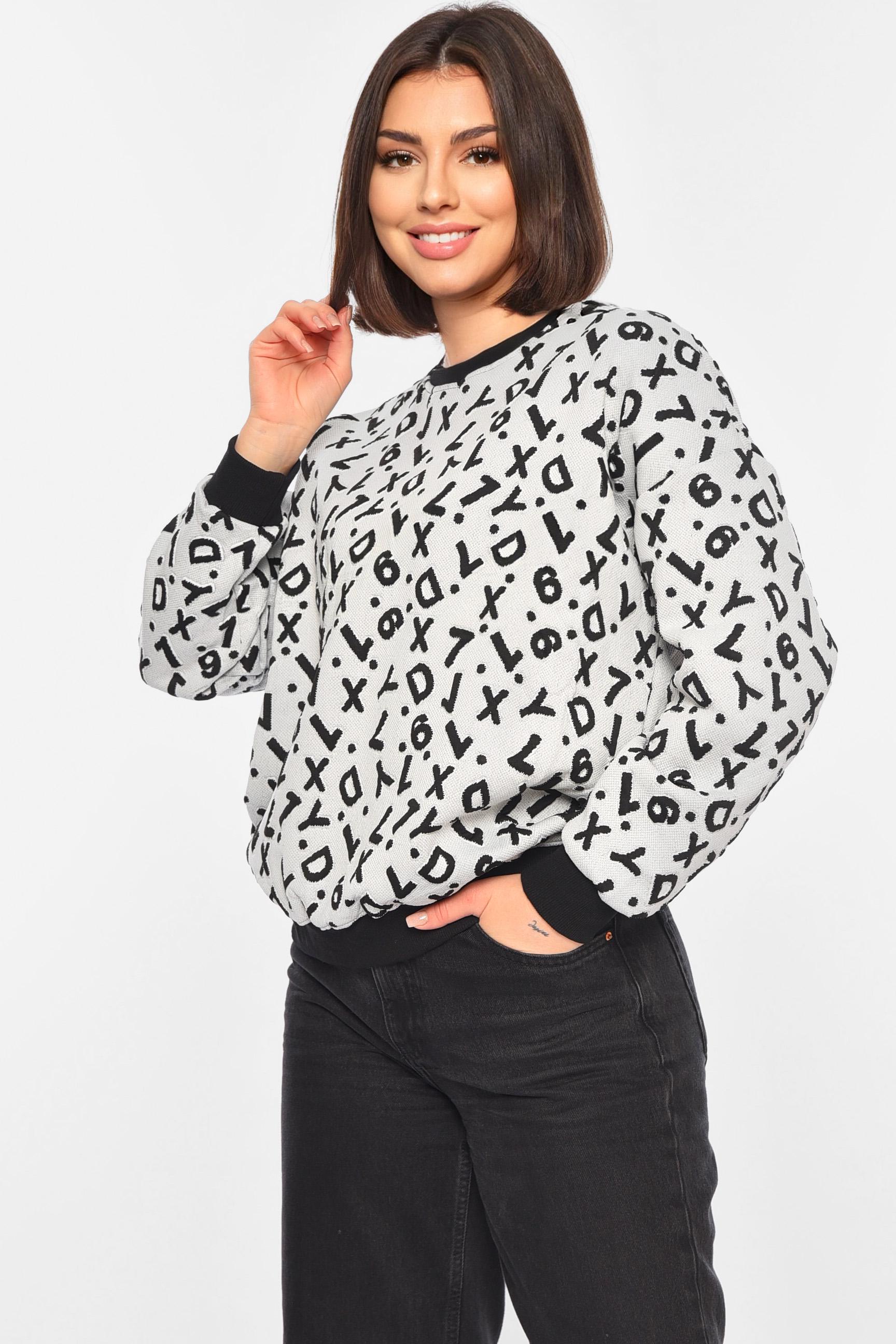 Светр жіночий 4XL Сірий з принтом (195327) - фото 2 Светр жіночий 4XL Сірий з принтом (195327) - фото 2