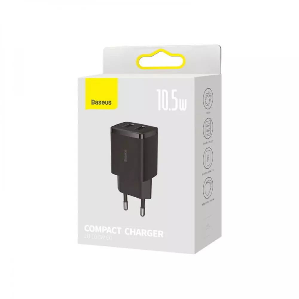 Мережевий зарядний пристрій Baseus Compact 10,5W 2xUSB Black - фото 2