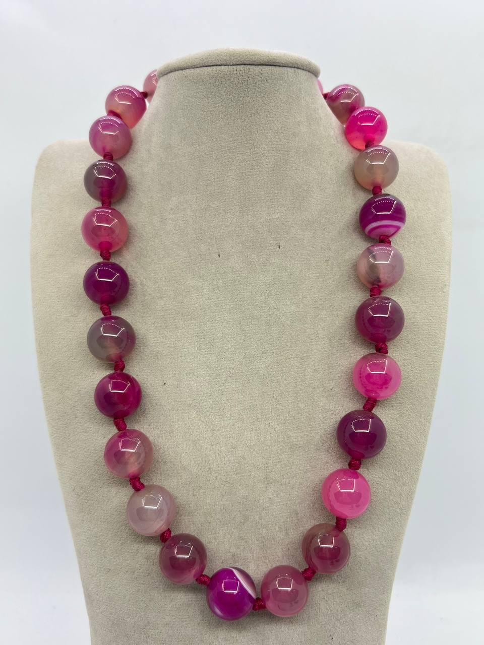 Бусы агат 16 мм 50 см Розовый (11729)