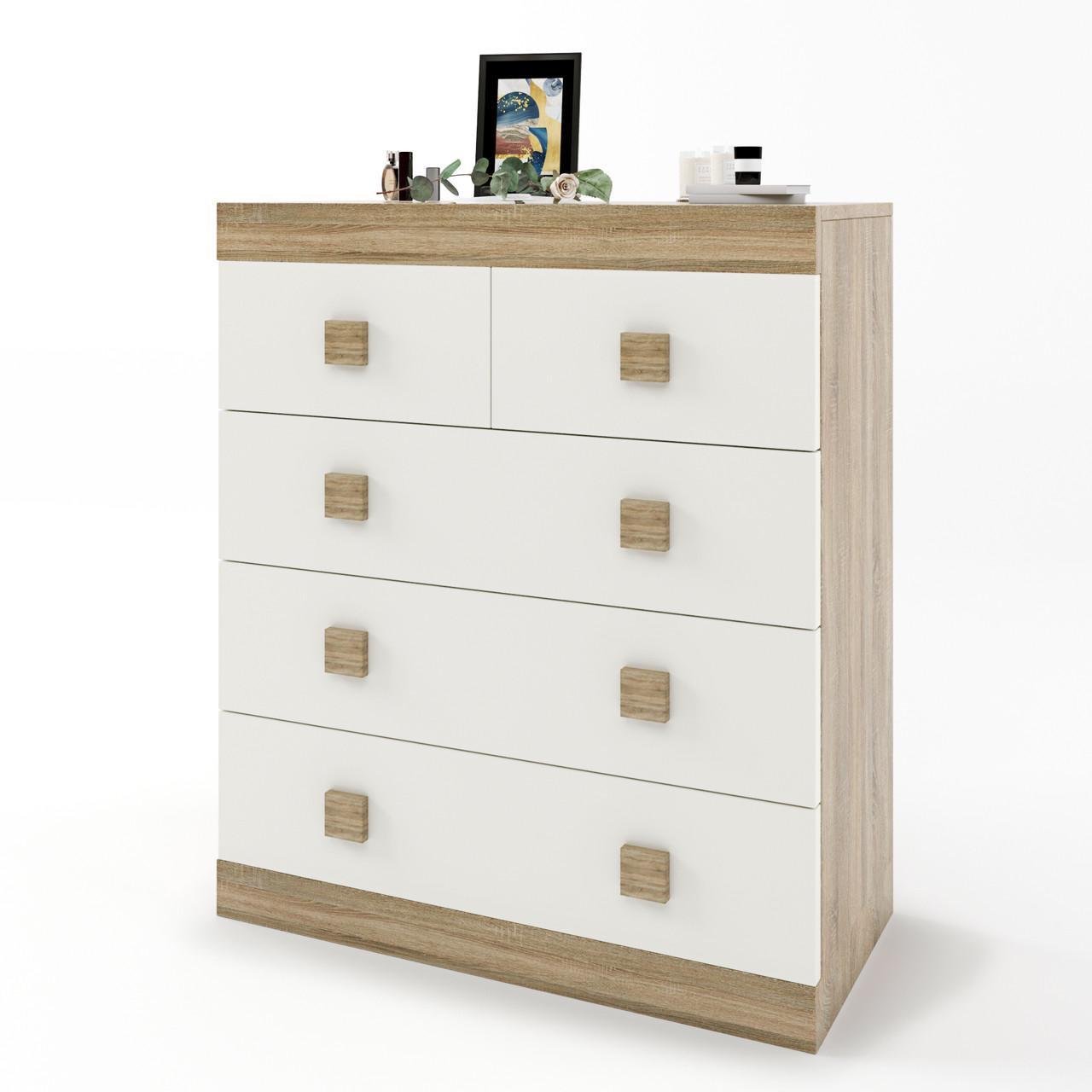 Комод Эверест Соната-3 на 5 ящиков 80х38х94 см Дуб сонома/Белый (DTM-2031)
