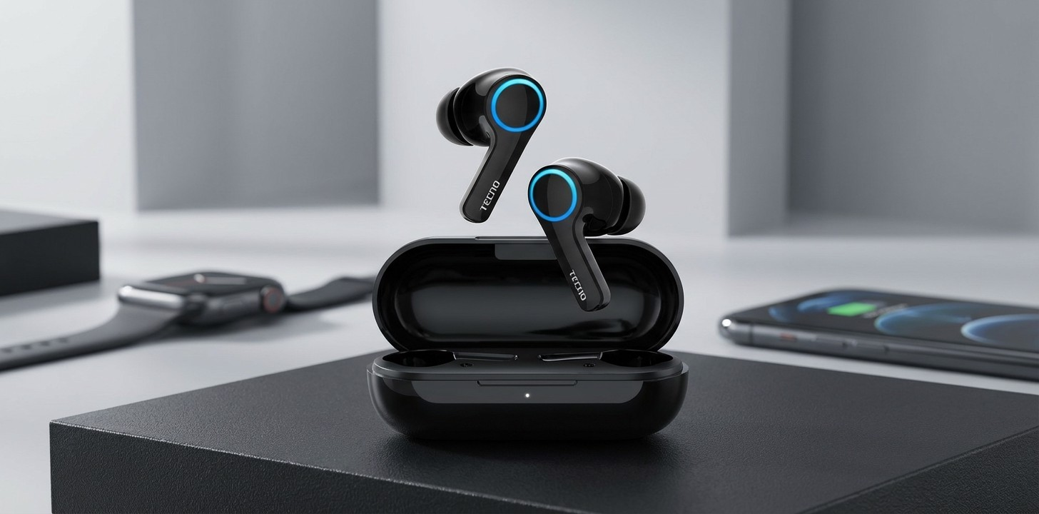 Навушники бездротові вакуумні TECNO Hipods H3 Bluetooth з мікрофоном в кейсі Чорний (4895180768019) - фото 2 Навушники бездротові вакуумні TECNO Hipods H3 Bluetooth з мікрофоном в кейсі Чорний (4895180768019) - фото 2