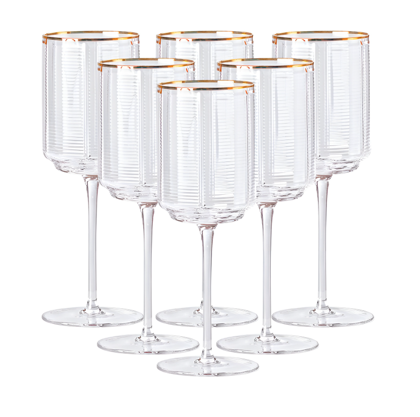 Набір келихів для вина Stunning 6 шт. по 450 мл Прозорий/Золотий - фото 1 Набір келихів для вина Stunning 6 шт. по 450 мл Прозорий/Золотий - фото 1