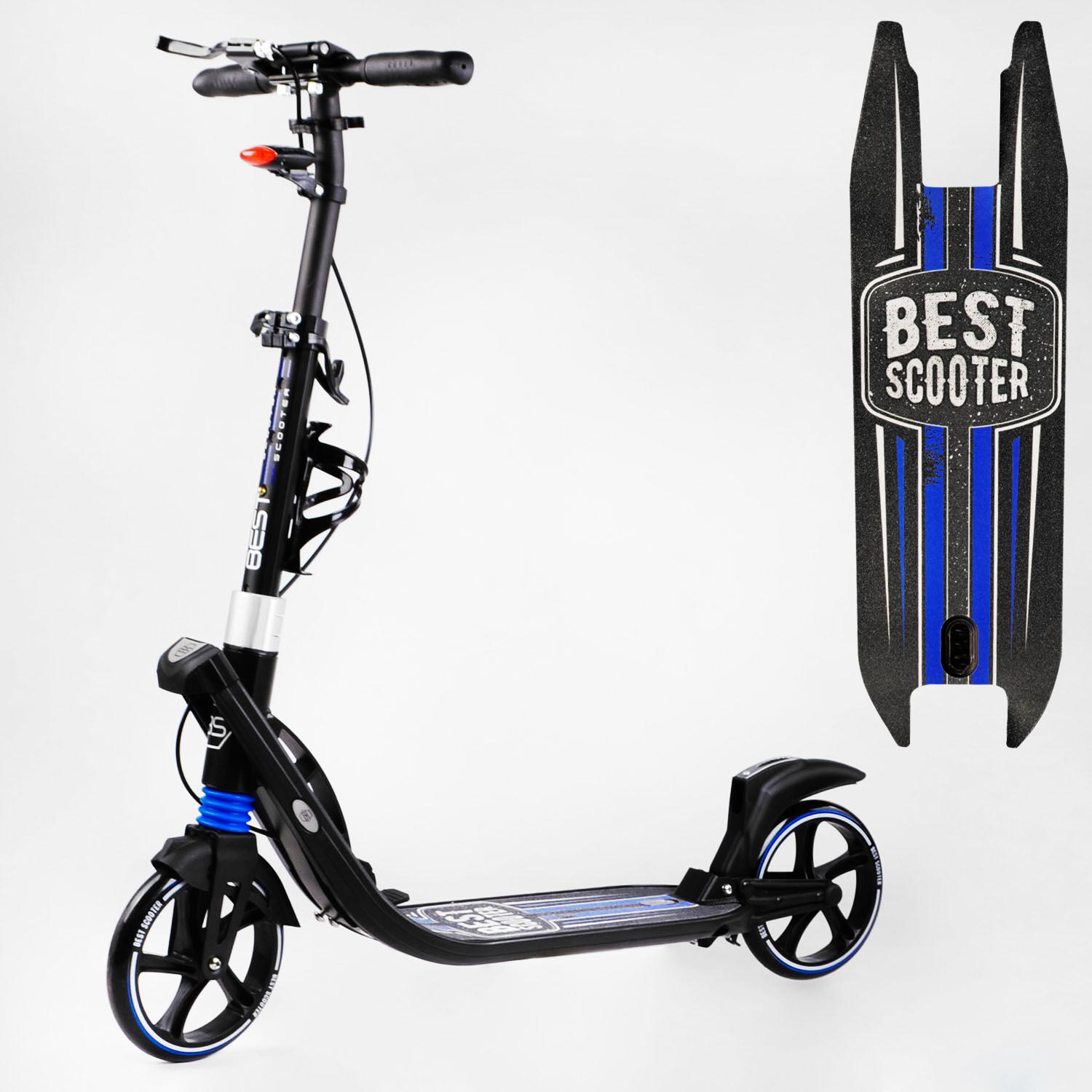 Самокат двоколісний складаний Best Scooter ліхтарик 2 амортизатора Black/Blue (114436) - фото 2